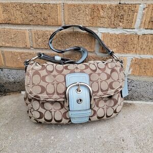 Coach Y2K Khaki Brown Signature Baby Blue Braided Leather Soho Flap Bag 11862